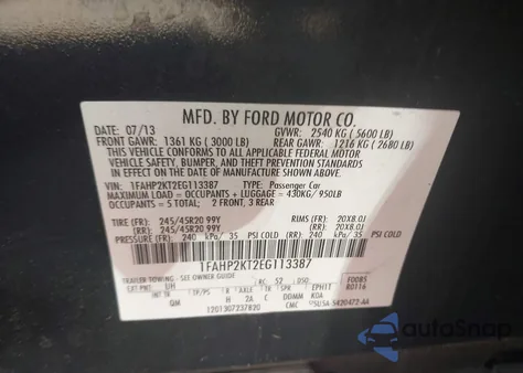 2014 Ford Taurus Sho из США, поврежденный, VIN 1FAHP2KT2EG113387
